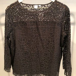 Gap Womens Lined Black Lace 3/4 Bell Sleeve Top